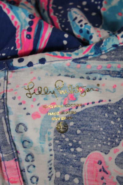 Lilly Pulitzer Women Shift Dress Blue Pima Cotton 3/4 Sleeve Short Size S