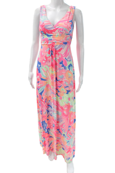 Lilly Pulitzer Womens Floral Multicolor Maxi Dress V-Neck Sleeveless Size XS
