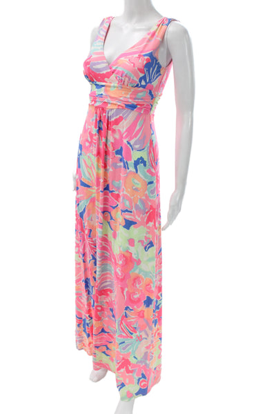 Lilly Pulitzer Womens Floral Multicolor Maxi Dress V-Neck Sleeveless Size XS