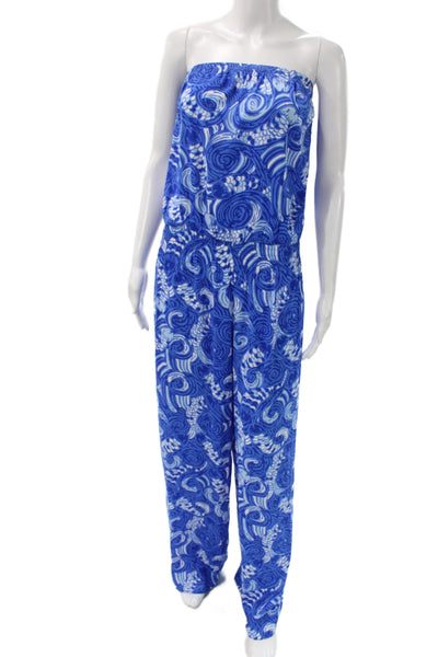 Lilly Pulitzer Women Jumpsuit Blue Off Shoulder Geometric Sleeveless Size S