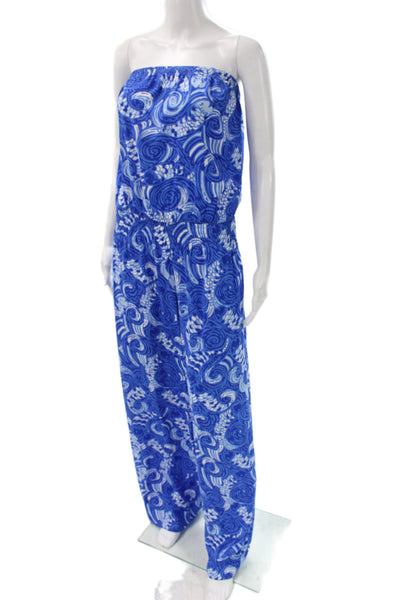 Lilly Pulitzer Women Jumpsuit Blue Off Shoulder Geometric Sleeveless Size S