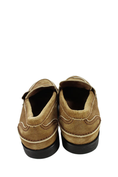Miu Miu Womens Suede Gold Tone Slide On Loafers Brown Size 38.5 8.5