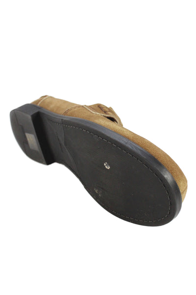 Miu Miu Womens Suede Gold Tone Slide On Loafers Brown Size 38.5 8.5