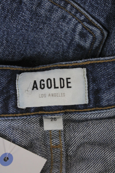 Agolde Women Straight Jeans Blue High Rise 30 Inseam 100% Cotton Size 26