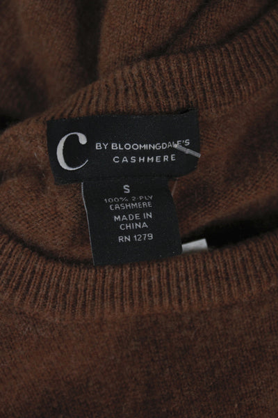 C by Bloomingdales Women Pullover Sweater 100% Cashmere Crew Neck Brown Size S