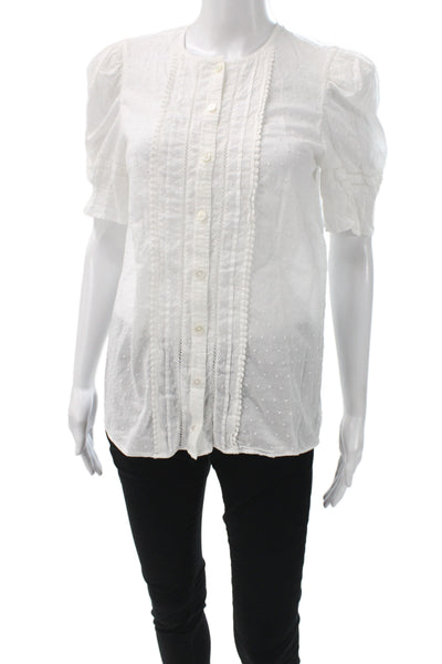 Veronica Beard Women Blouse White Polka Dot Cotton Short Sleeve Size S