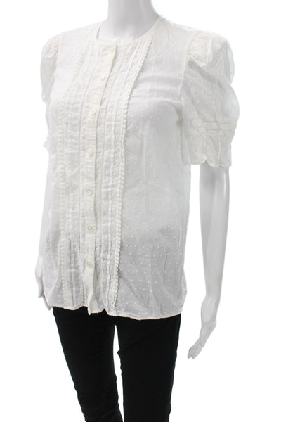 Veronica Beard Women Blouse White Polka Dot Cotton Short Sleeve Size S