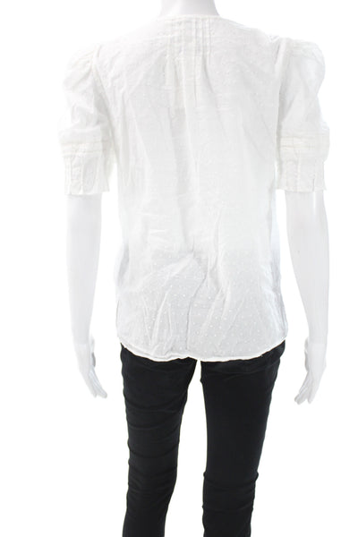 Veronica Beard Women Blouse White Polka Dot Cotton Short Sleeve Size S