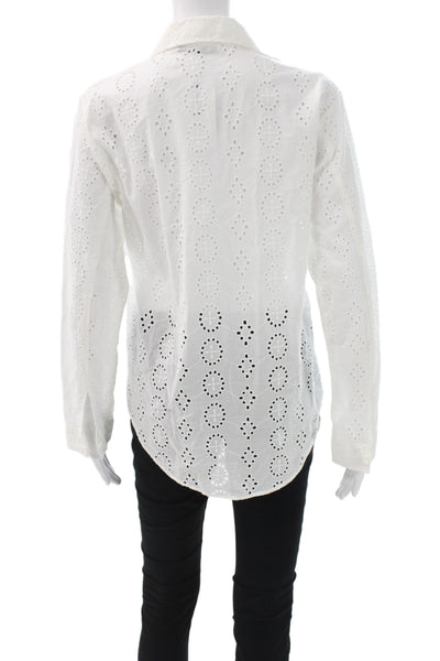 Zara Womens Boho Geometric Collared Long Sleeve Button-Up Top White Size XS