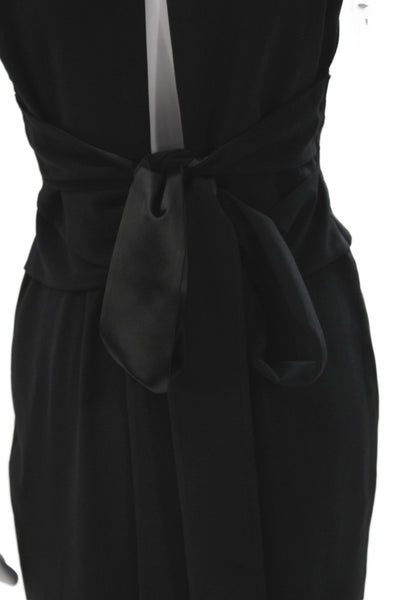 Halston Womens Jumpsuit Black V-Neck Sleeveless Tie Waist Polyester Size 4