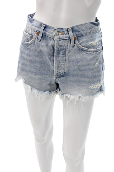 Agolde Womens Cut-Off Shorts Blue Cotton Button Solid Size 24