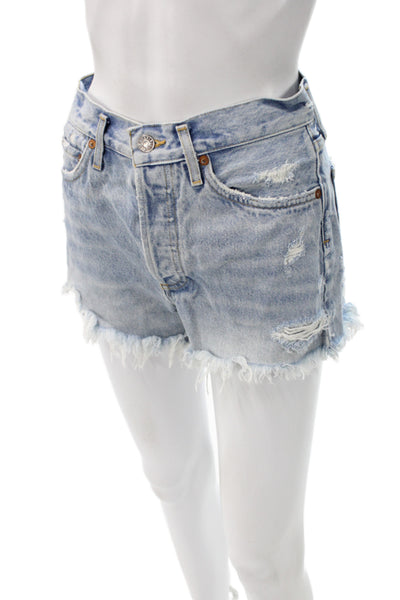 Agolde Womens Cut-Off Shorts Blue Cotton Button Solid Size 24