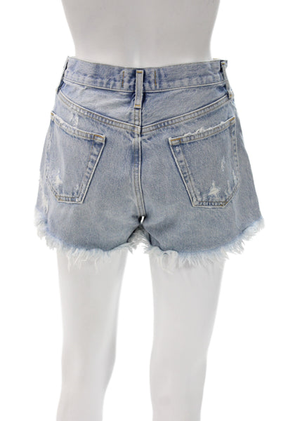 Agolde Womens Cut-Off Shorts Blue Cotton Button Solid Size 24