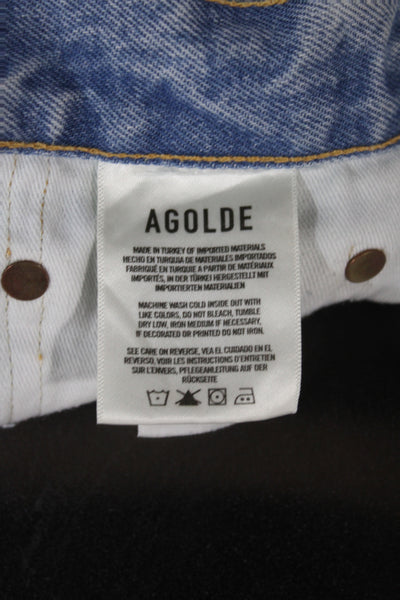 Agolde Womens Cut-Off Shorts Blue Cotton Button Solid Size 24