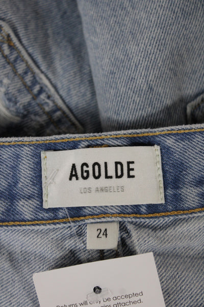Agolde Womens Cut-Off Shorts Blue Cotton Button Solid Size 24