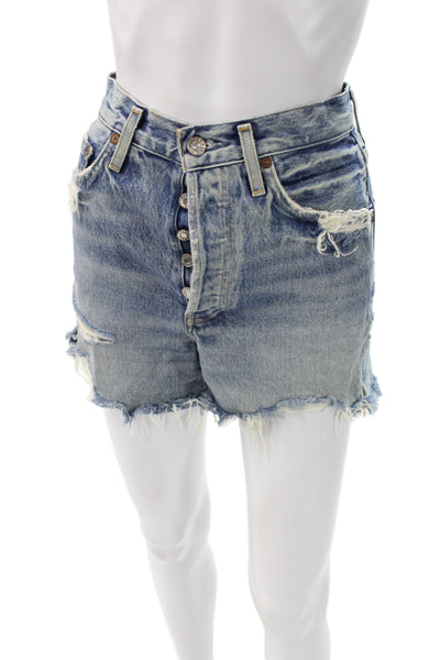 Agolde Women Cut-Off Blue Shorts Button Closure 90s Size 24