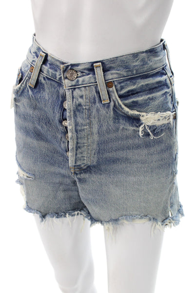 Agolde Women Cut-Off Blue Shorts Button Closure 90s Size 24