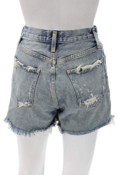 Agolde Women Cut-Off Blue Shorts Button Closure 90s Size 24