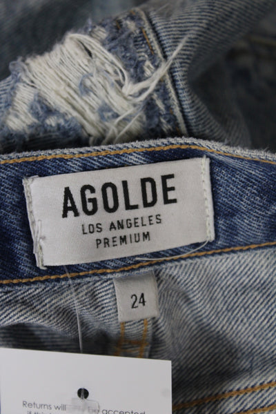 Agolde Women Cut-Off Blue Shorts Button Closure 90s Size 24