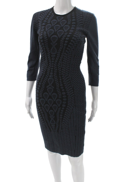 D. Exterior Womens Sheath Black Geometric Midi Dress 3/4 Sleeve Size S