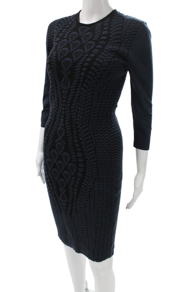 D. Exterior Womens Sheath Black Geometric Midi Dress 3/4 Sleeve Size S