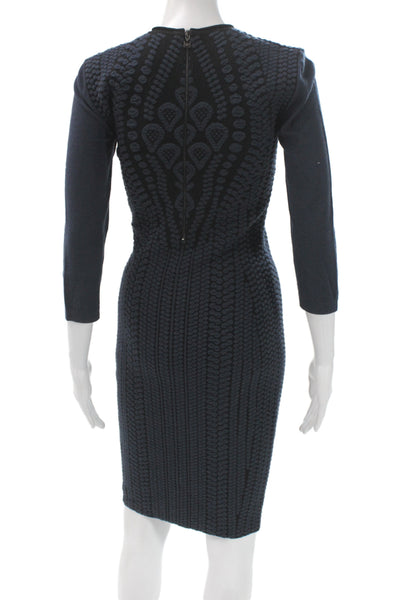 D. Exterior Womens Sheath Black Geometric Midi Dress 3/4 Sleeve Size S