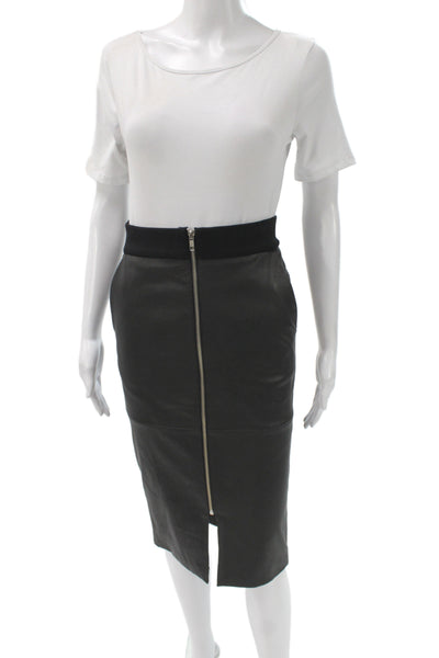 A.L.C. Womens Lamb Leather Pencil Skirt Black Zip Size 0