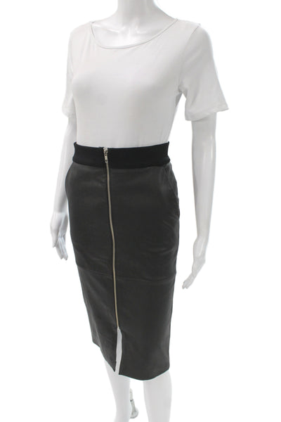 A.L.C. Womens Lamb Leather Pencil Skirt Black Zip Size 0