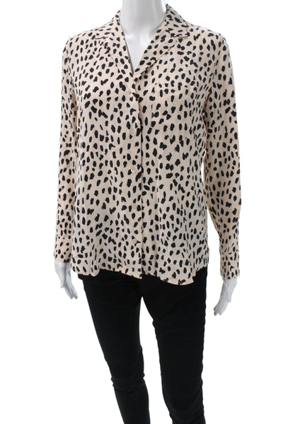 Rails Womens Beige Animal Print Collared Button Long Sleeve Blouse Size XS