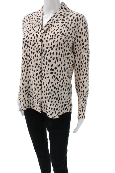 Rails Womens Beige Animal Print Collared Button Long Sleeve Blouse Size XS