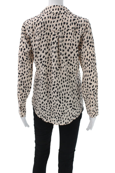 Rails Womens Beige Animal Print Collared Button Long Sleeve Blouse Size XS