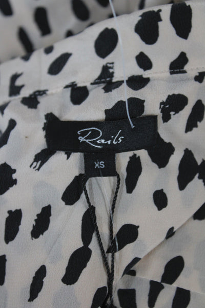Rails Womens Beige Animal Print Collared Button Long Sleeve Blouse Size XS