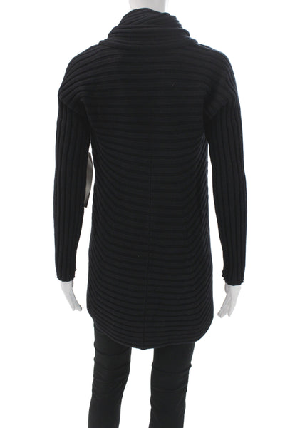 525 America Women Ribbed Knit Cowl Neck Cardigan Black Long Sleeve Size S