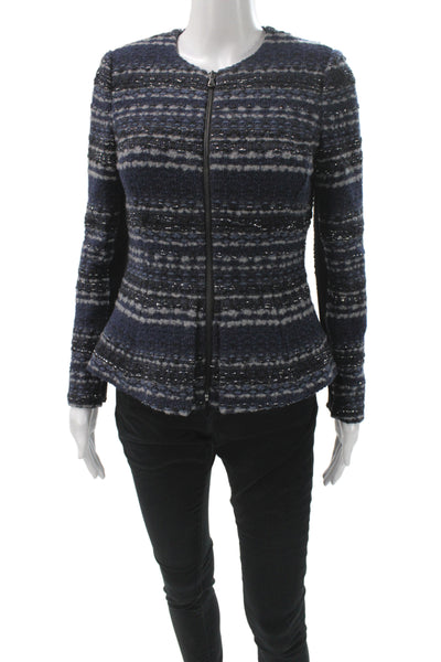 Rebecca Taylor Womens Blue Striped Basic Jacket Long Sleeve Zip Size 4