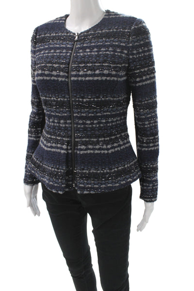 Rebecca Taylor Womens Blue Striped Basic Jacket Long Sleeve Zip Size 4