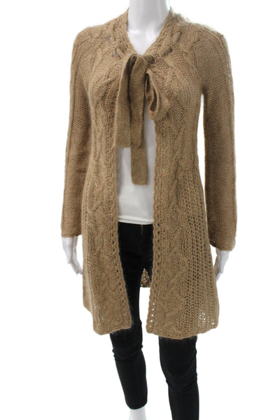 Nanette Lepore Women Cardigan Brown V-Neck Long Sleeve Merino Bohemian Size XS