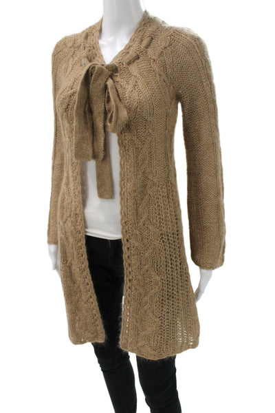 Nanette Lepore Women Cardigan Brown V-Neck Long Sleeve Merino Bohemian Size XS
