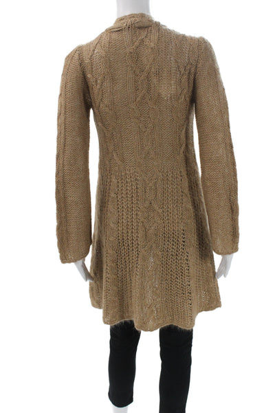 Nanette Lepore Women Cardigan Brown V-Neck Long Sleeve Merino Bohemian Size XS