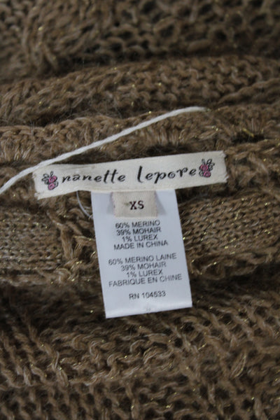 Nanette Lepore Women Cardigan Brown V-Neck Long Sleeve Merino Bohemian Size XS