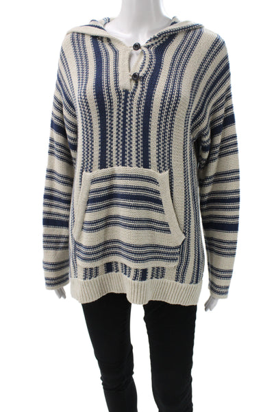 Outerknown Womens Pullover Sweater Beige V-Neck Striped Knit Long Sleeve Size S