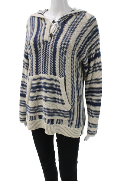 Outerknown Womens Pullover Sweater Beige V-Neck Striped Knit Long Sleeve Size S