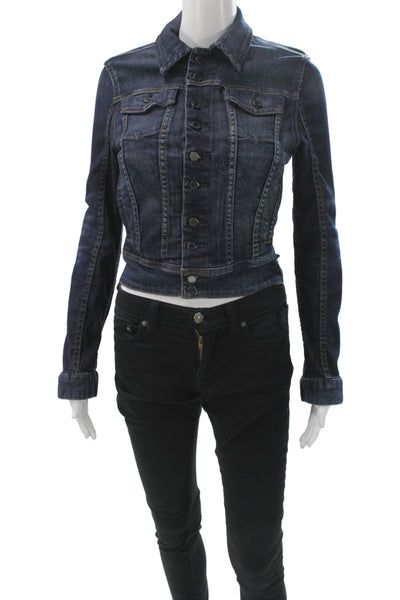 BLANKNYC Womens Basic Jacket Blue Long Sleeve Solid 98% Cotton Button Size XS