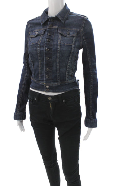 BLANKNYC Womens Basic Jacket Blue Long Sleeve Solid 98% Cotton Button Size XS