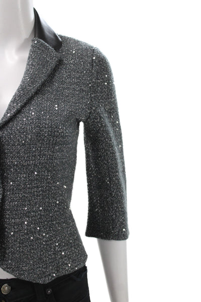 Elie Tahari Women Basic Jacket Gray 3/4 Sleeve Button Sparkly Size XS