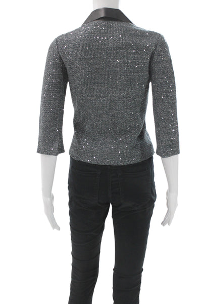 Elie Tahari Women Basic Jacket Gray 3/4 Sleeve Button Sparkly Size XS