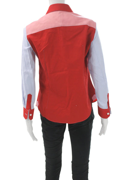 Shiro Sakai Women Red Colorblock Collared Wool Button-Up Long Sleeve Size M