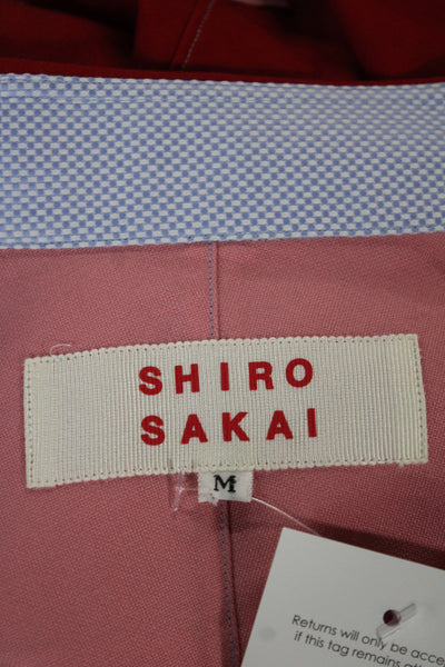 Shiro Sakai Women Red Colorblock Collared Wool Button-Up Long Sleeve Size M