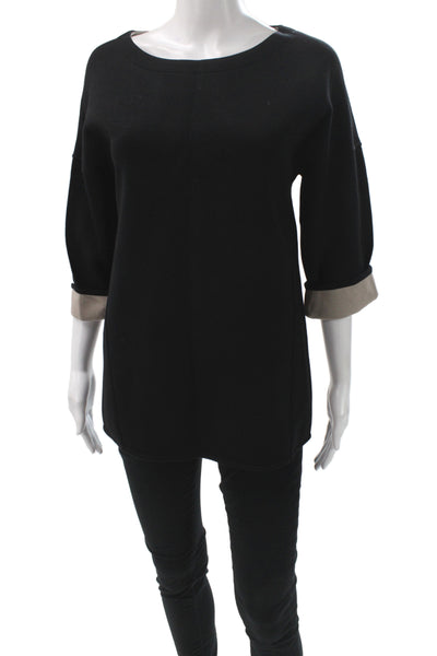 Strenesse Womens Tunic Blouse Black Boat Neck 3/4 Sleeve Viscose Size 2