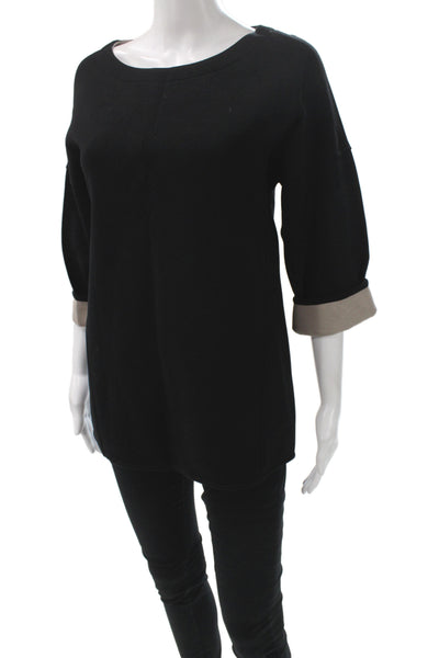 Strenesse Womens Tunic Blouse Black Boat Neck 3/4 Sleeve Viscose Size 2