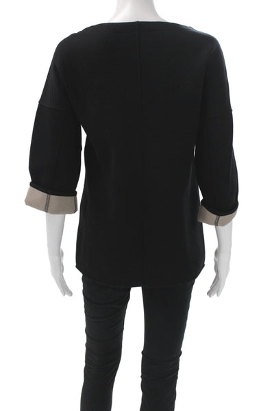 Strenesse Womens Tunic Blouse Black Boat Neck 3/4 Sleeve Viscose Size 2
